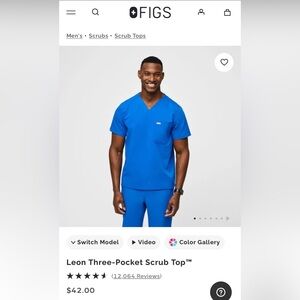 Men's FIGS Royal Blue Leon Three-Pocket Scrub Top™